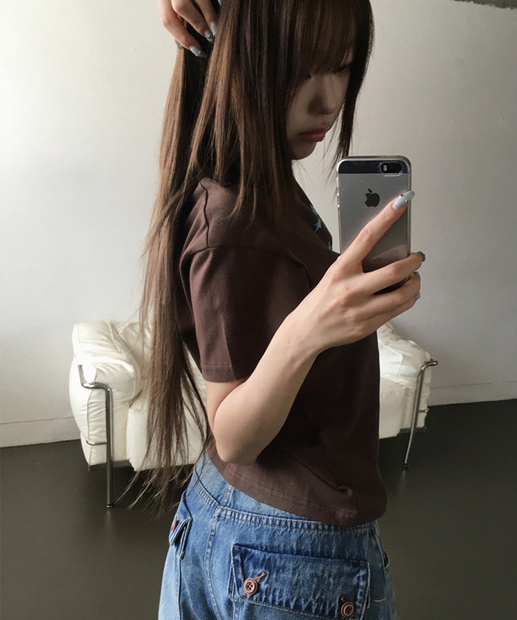 ビンテージレタリングプリント半袖Tシャツ BROWN
