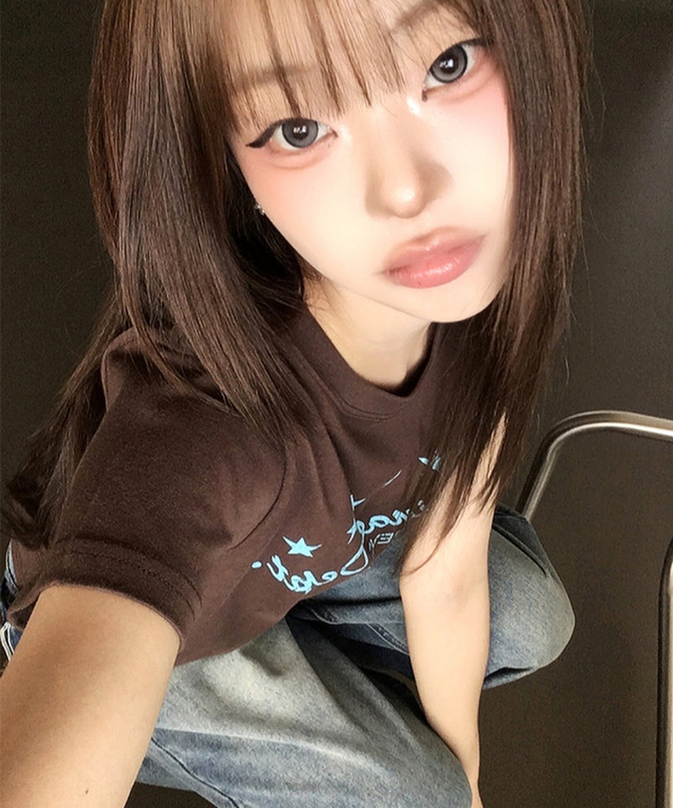 ビンテージレタリングプリント半袖Tシャツ BROWN
