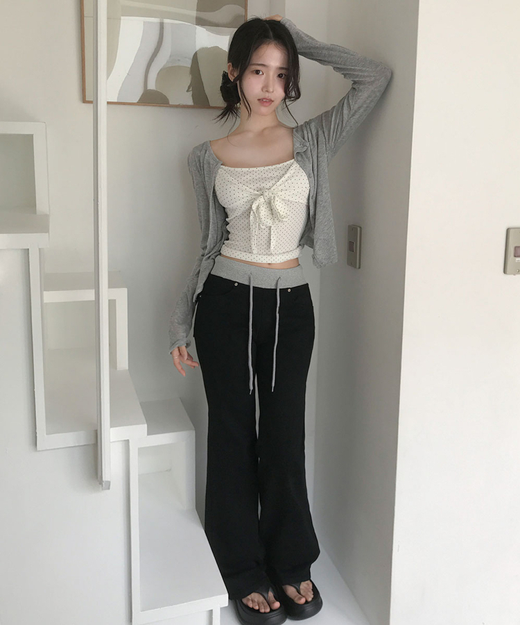 MADE 엘프 배색밴딩 부츠컷 뒷포켓 코튼 팬츠 블랙