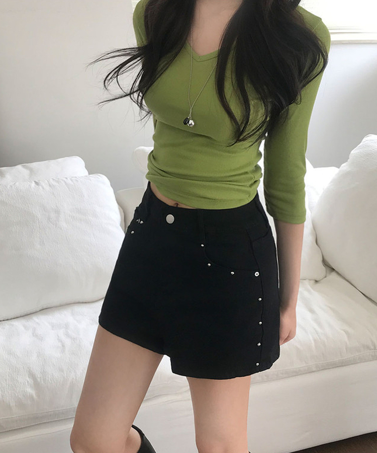 MADE 그립 스터드 골반패드 스판 코튼 블랙 숏팬츠 블랙