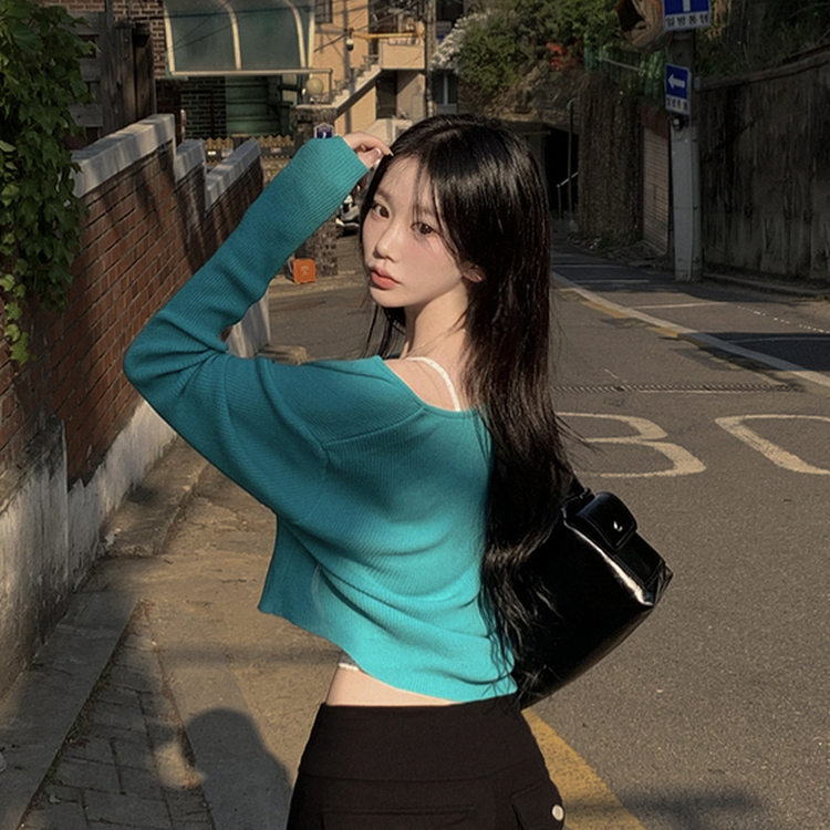아쿠아블루 살탐방지 시스루 골지 니트 크롭 시원한 여름가디건 청록코어 블루