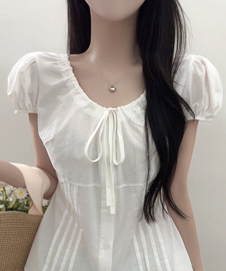 ピンタックリボンブラウス WHITE