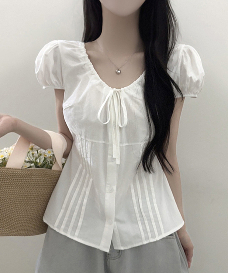 ピンタックリボンブラウス WHITE
