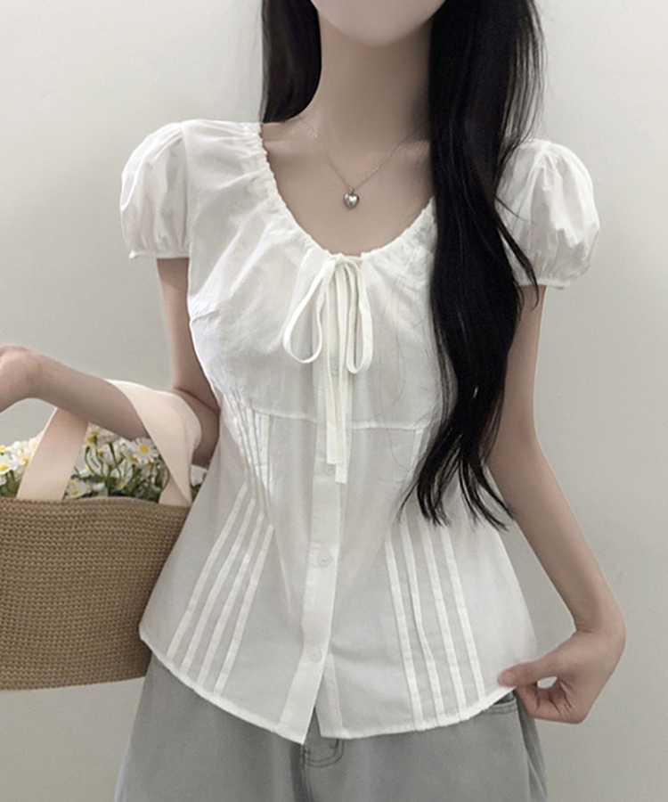 ピンタックリボンブラウス WHITE