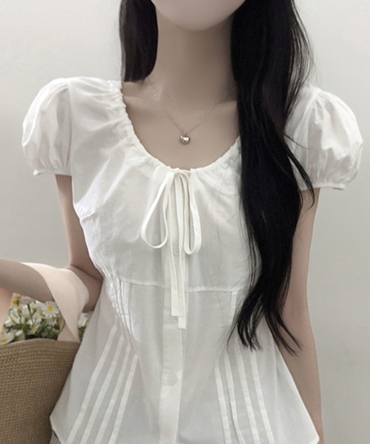 ピンタックリボンブラウス WHITE