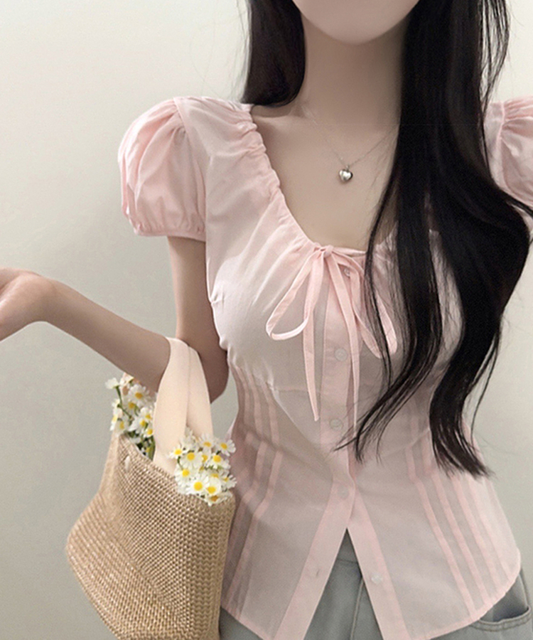ピンタックリボンブラウス PINK