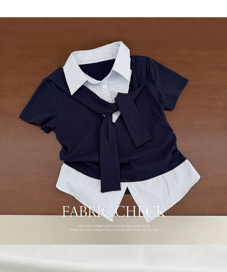 ストライプシャツレイヤード半袖Tシャツ