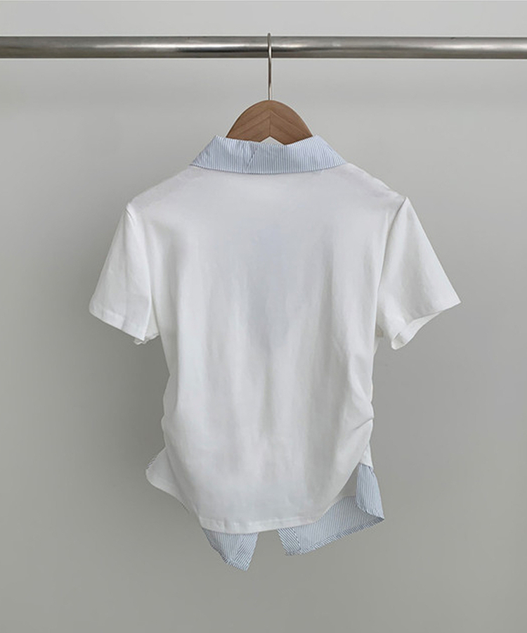 ストライプシャツレイヤード半袖Tシャツ