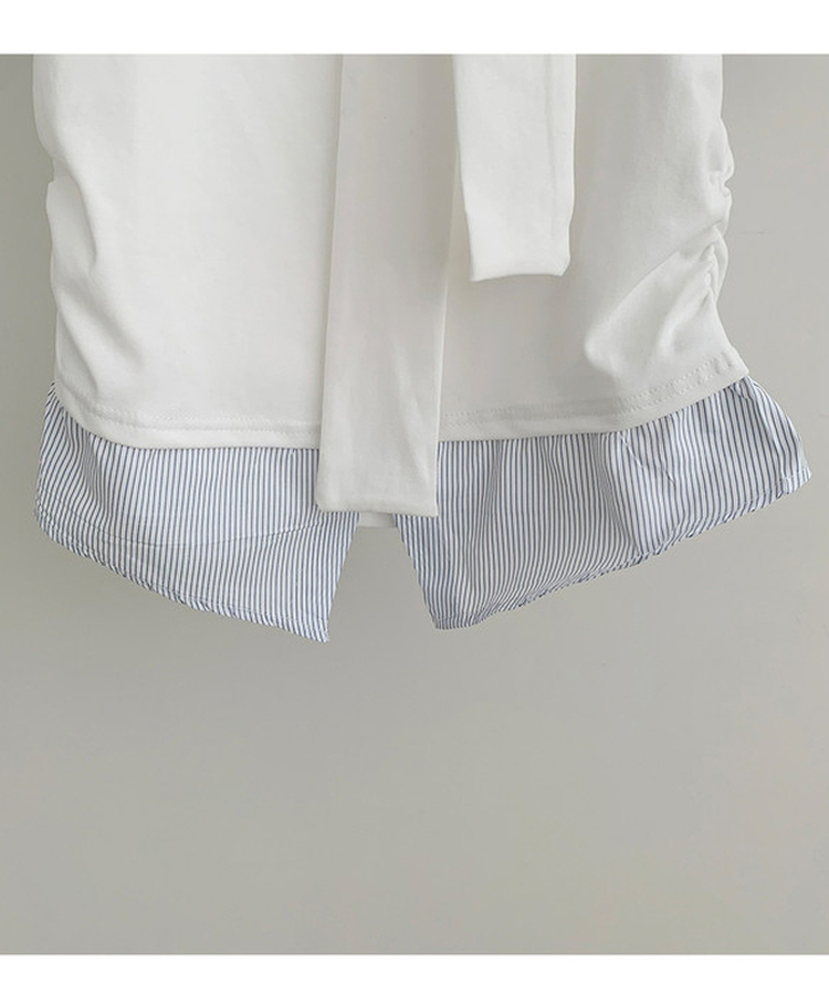 ストライプシャツレイヤード半袖Tシャツ