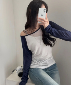[컬러추가✨/살안타템!] 세컨 나그랑 오프숄더 긴팔티셔츠 - 5color 네이비