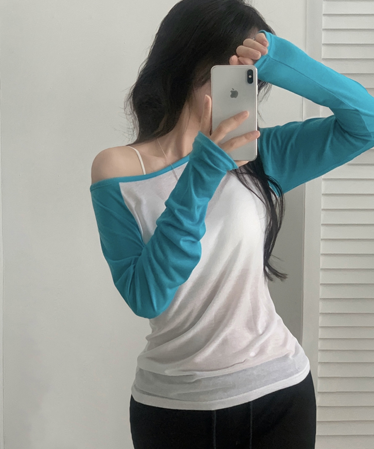 [컬러추가✨/살안타템!] 세컨 나그랑 오프숄더 긴팔티셔츠 - 5color 아쿠아블루