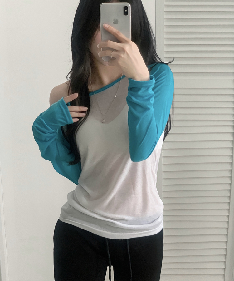 [컬러추가✨/살안타템!] 세컨 나그랑 오프숄더 긴팔티셔츠 - 5color 아쿠아블루