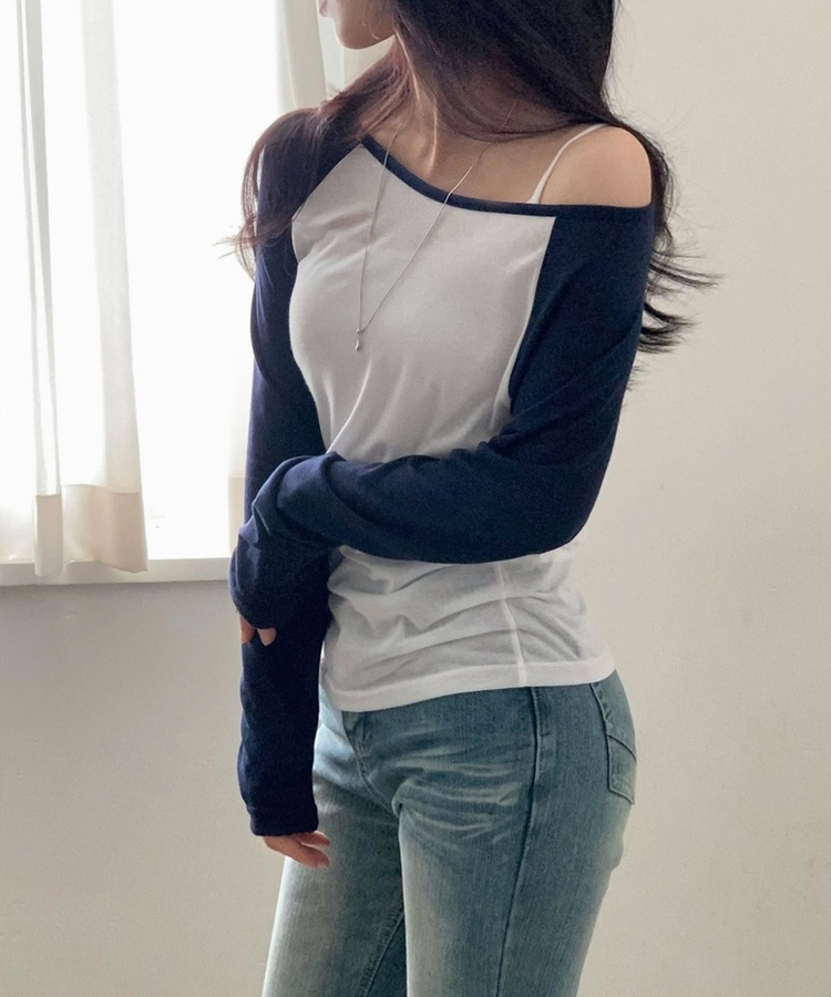 [컬러추가✨/살안타템!] 세컨 나그랑 오프숄더 긴팔티셔츠 - 5color 네이비