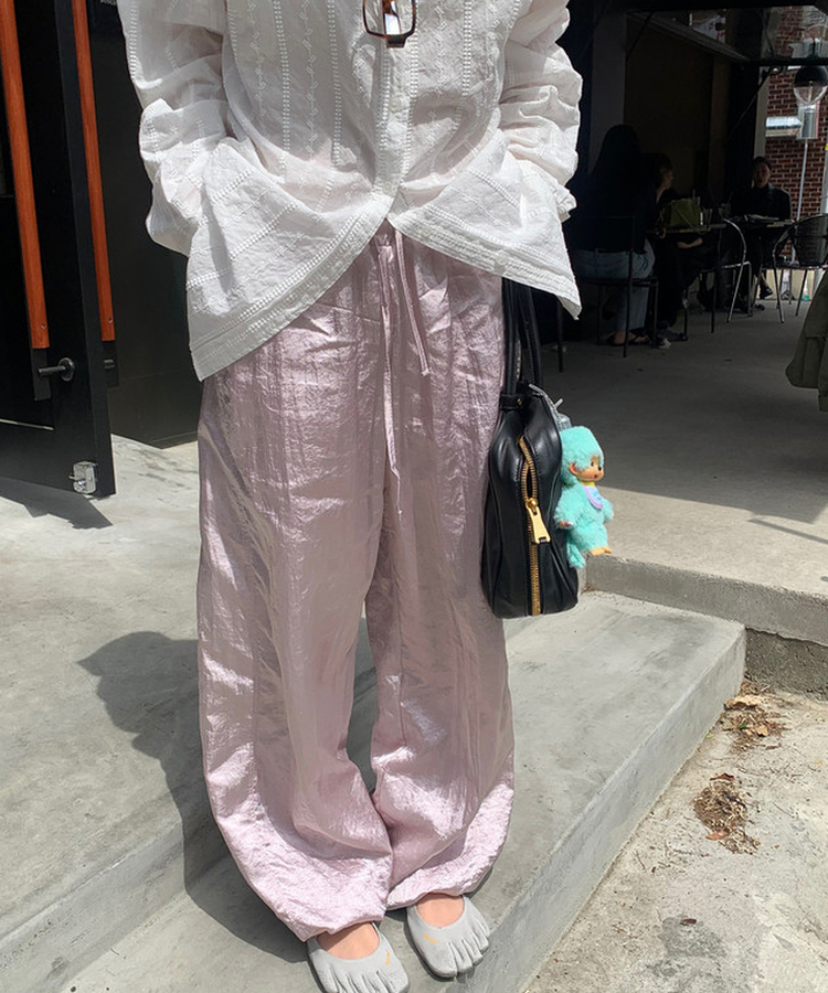 グロッシーウエストゴムパンツ PINK