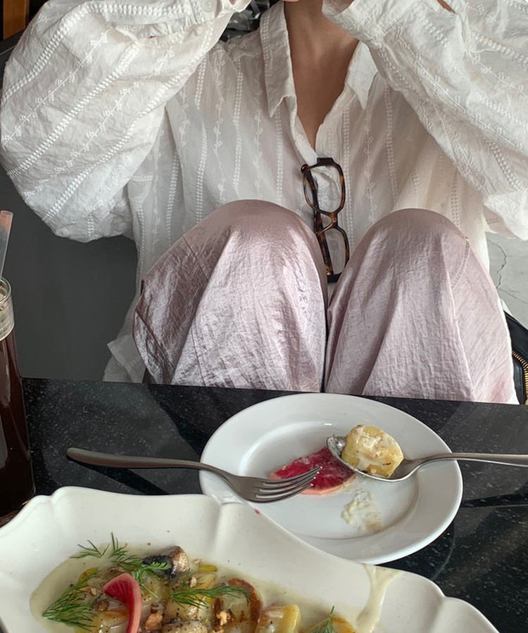 グロッシーウエストゴムパンツ PINK