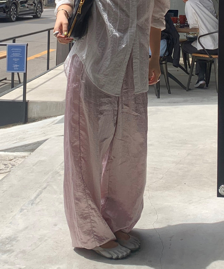 グロッシーウエストゴムパンツ PINK