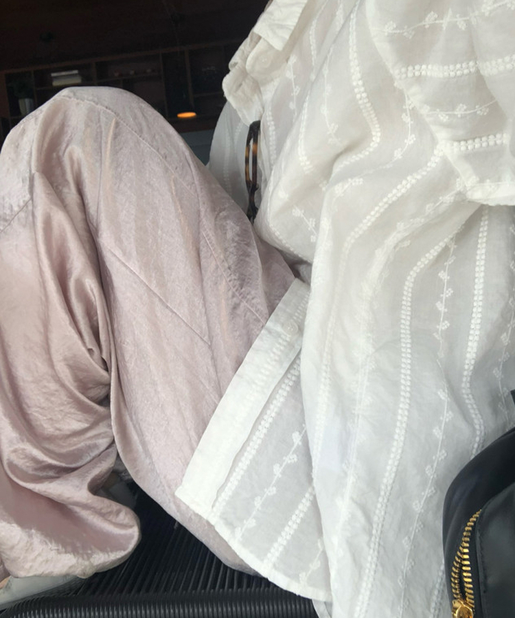 グロッシーウエストゴムパンツ PINK