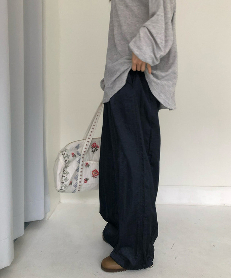 グロッシーウエストゴムパンツ NAVY