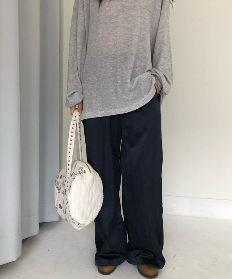 グロッシーウエストゴムパンツ NAVY