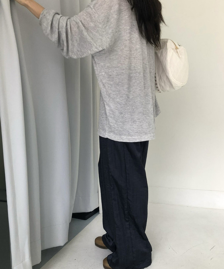 グロッシーウエストゴムパンツ NAVY