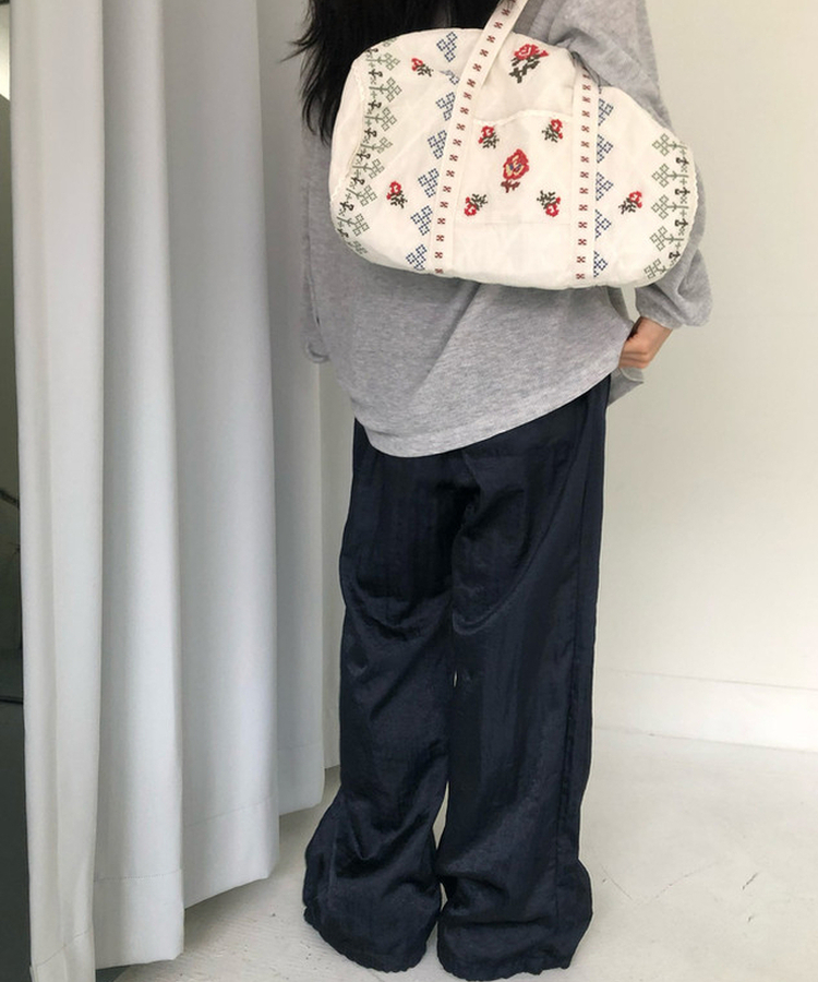 グロッシーウエストゴムパンツ NAVY