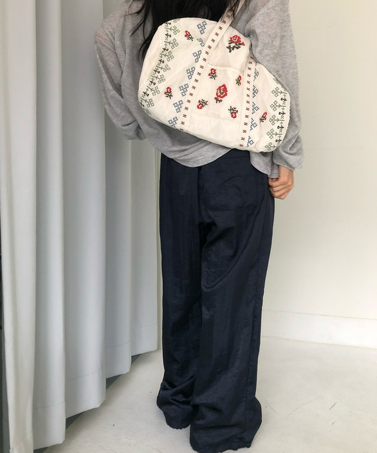 グロッシーウエストゴムパンツ NAVY