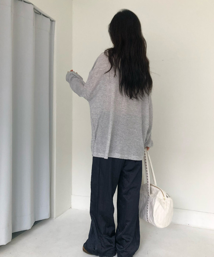 グロッシーウエストゴムパンツ NAVY