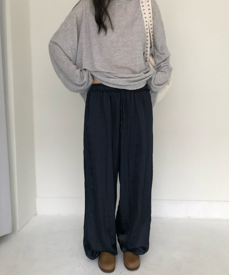 グロッシーウエストゴムパンツ NAVY