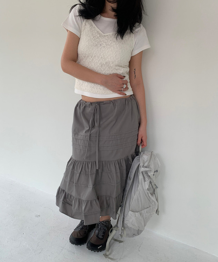 ピンタックフリルスカート GRAY
