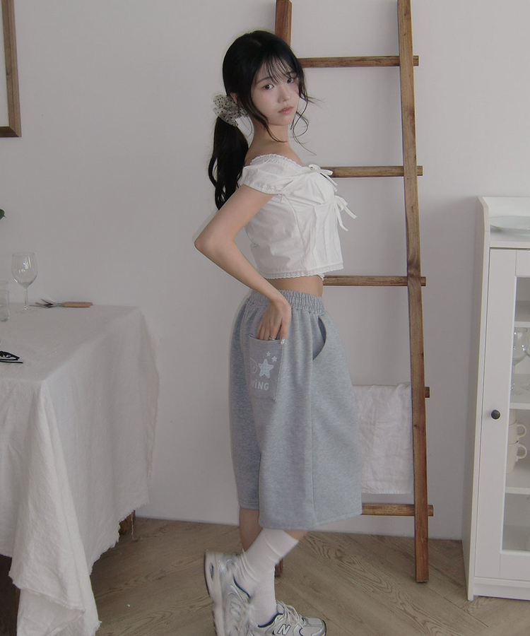 히포 밴딩 버뮤다 포켓 핀턱 5부 트레이닝 팬츠 그레이