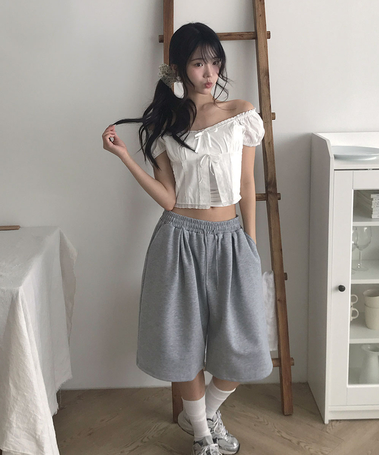히포 밴딩 버뮤다 포켓 핀턱 5부 트레이닝 팬츠 그레이