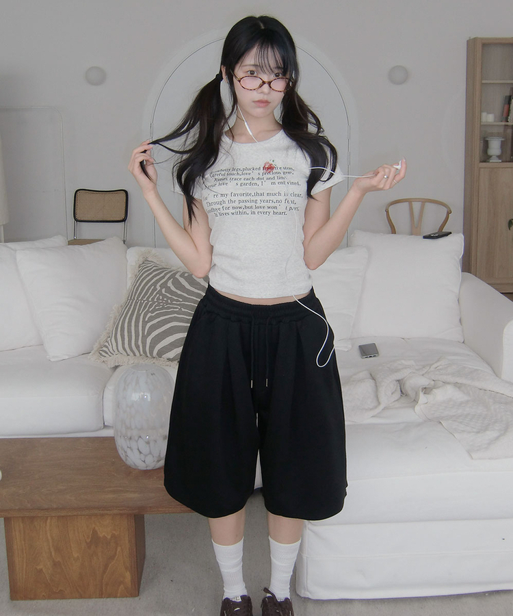 히포 밴딩 버뮤다 포켓 핀턱 5부 트레이닝 팬츠 블랙