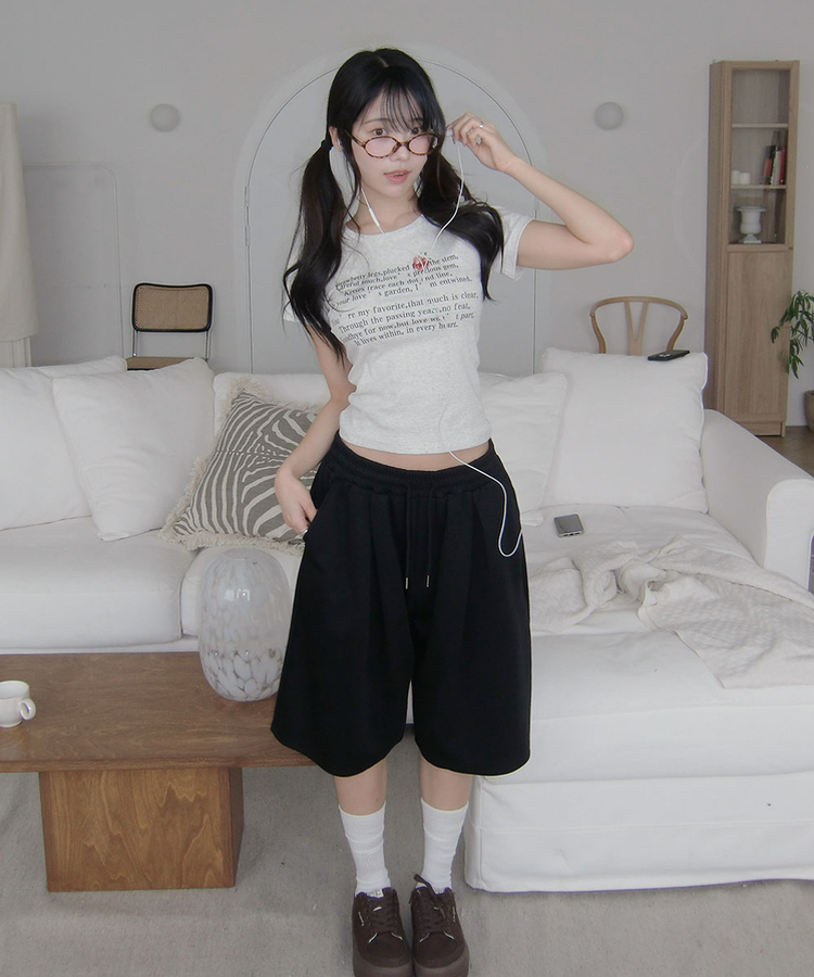 히포 밴딩 버뮤다 포켓 핀턱 5부 트레이닝 팬츠 블랙