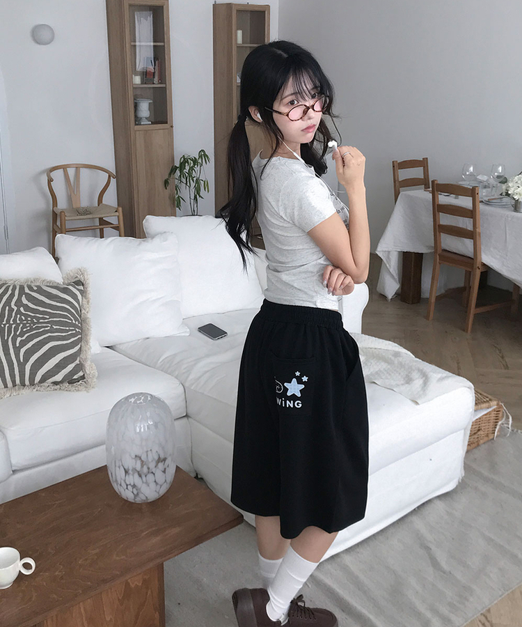 히포 밴딩 버뮤다 포켓 핀턱 5부 트레이닝 팬츠 블랙