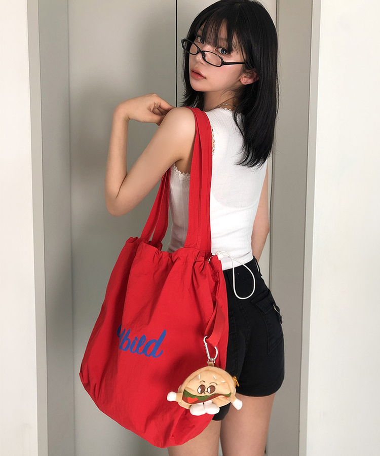 【キーリング付き】レタリングエコバッグ RED