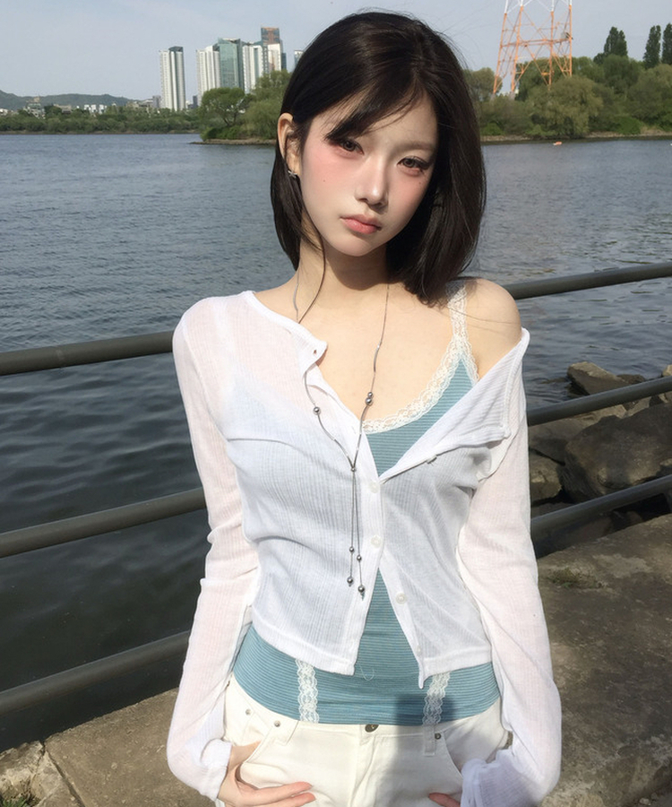 レースボーダーキャミソール(5color) BLUE