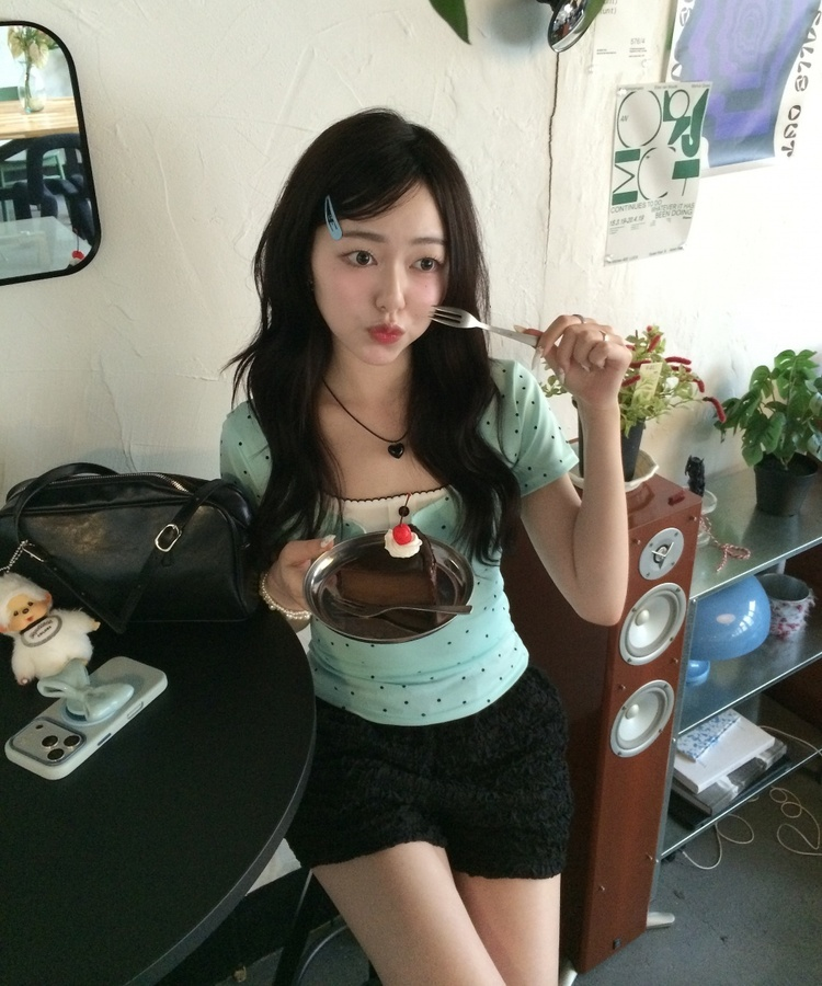 민트 도트 레이어드 반팔티 민트
