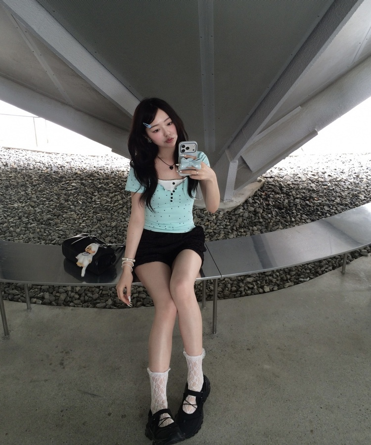 민트 도트 레이어드 반팔티 민트