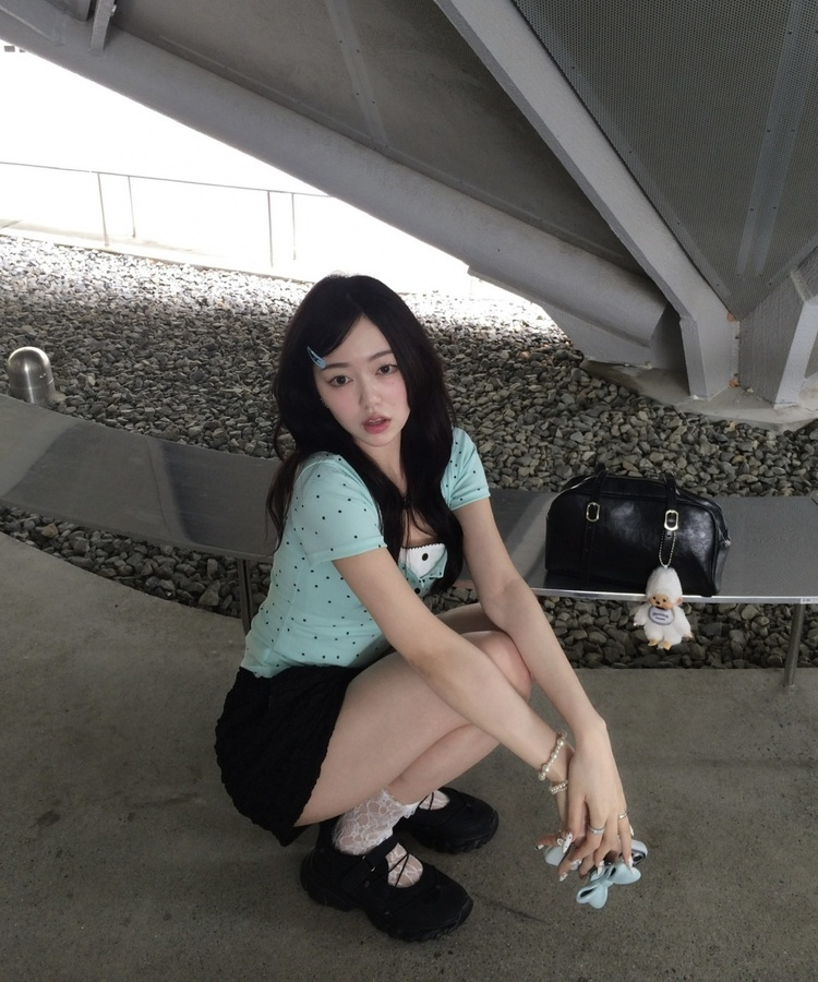 민트 도트 레이어드 반팔티 민트