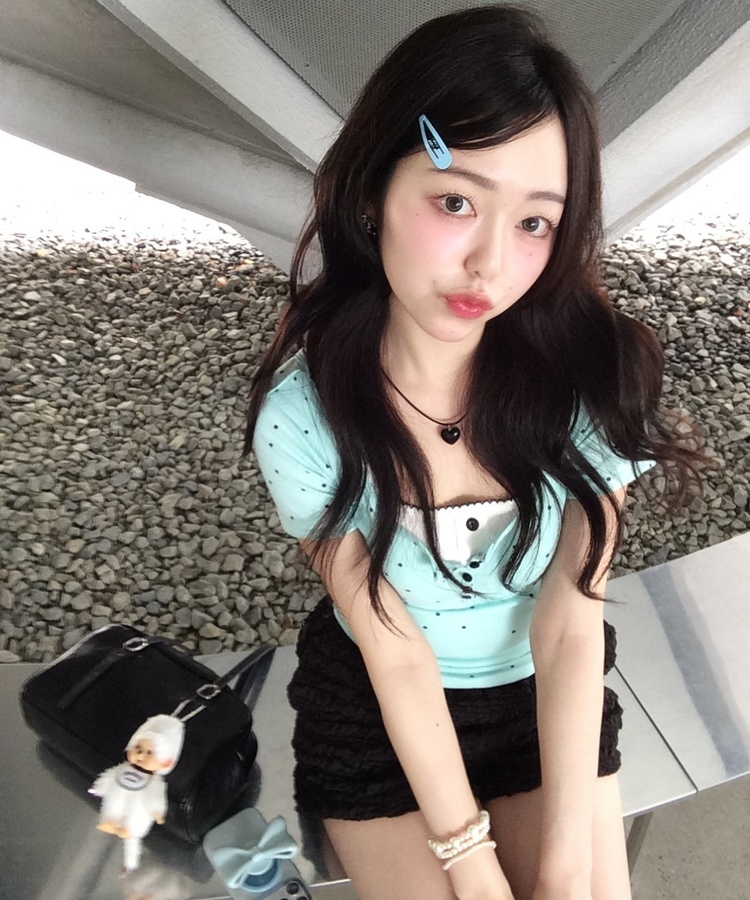 민트 도트 레이어드 반팔티 민트