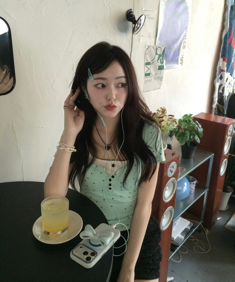 민트 도트 레이어드 반팔티 민트