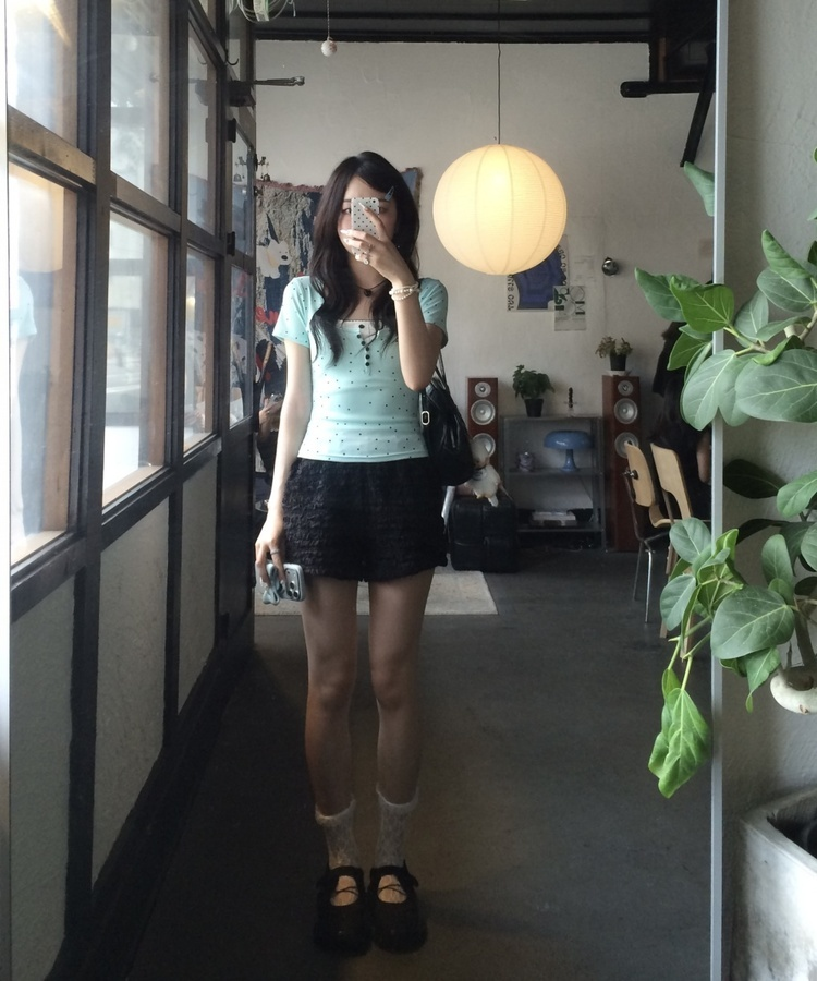 민트 도트 레이어드 반팔티 민트