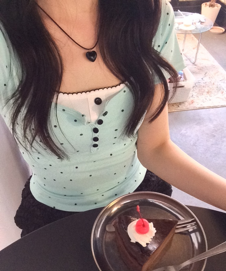 민트 도트 레이어드 반팔티 민트