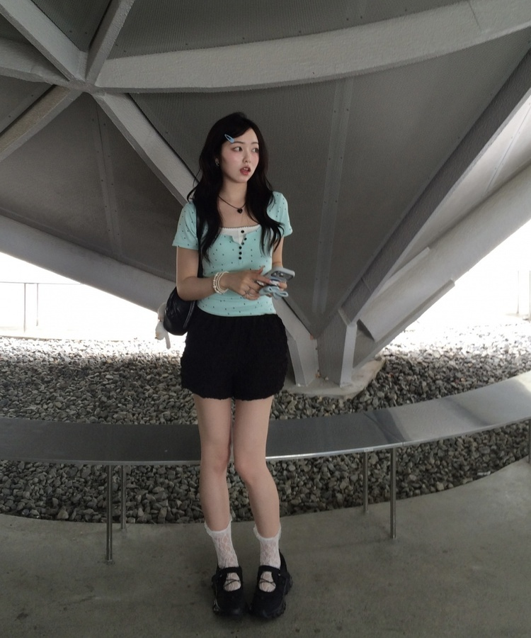 민트 도트 레이어드 반팔티 민트
