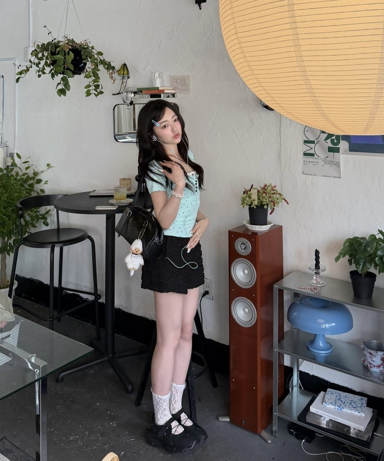 민트 도트 레이어드 반팔티 민트
