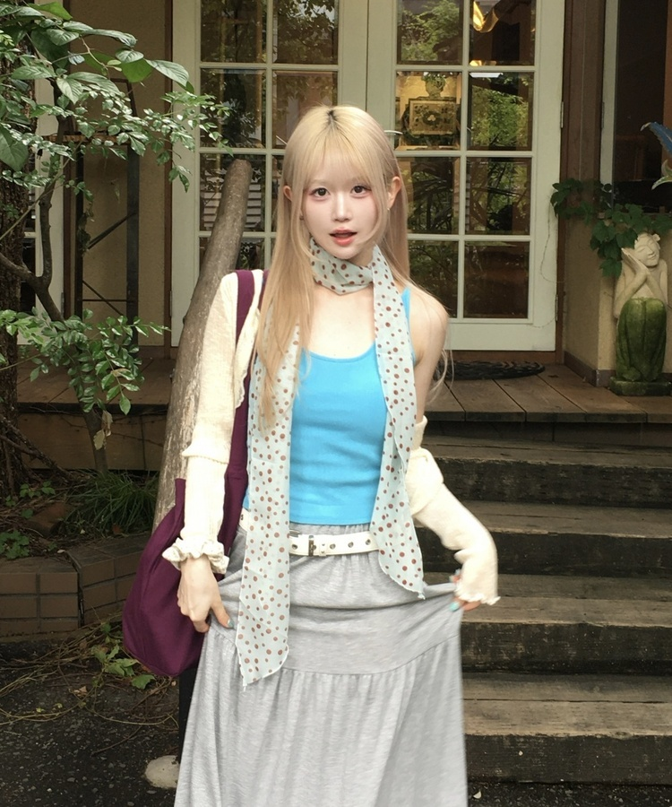 【カップ付き】リブキャミソールトップス BLUE