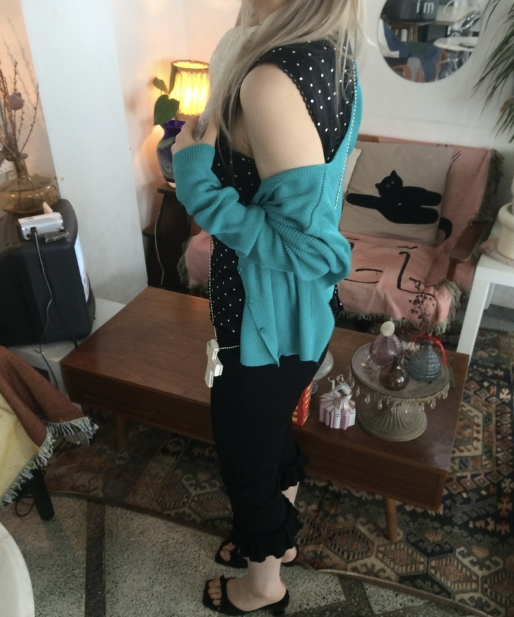 데일리 골지 버튼 가디건 블루