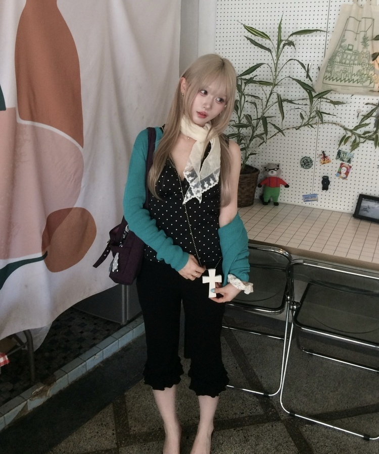 데일리 골지 버튼 가디건 블루