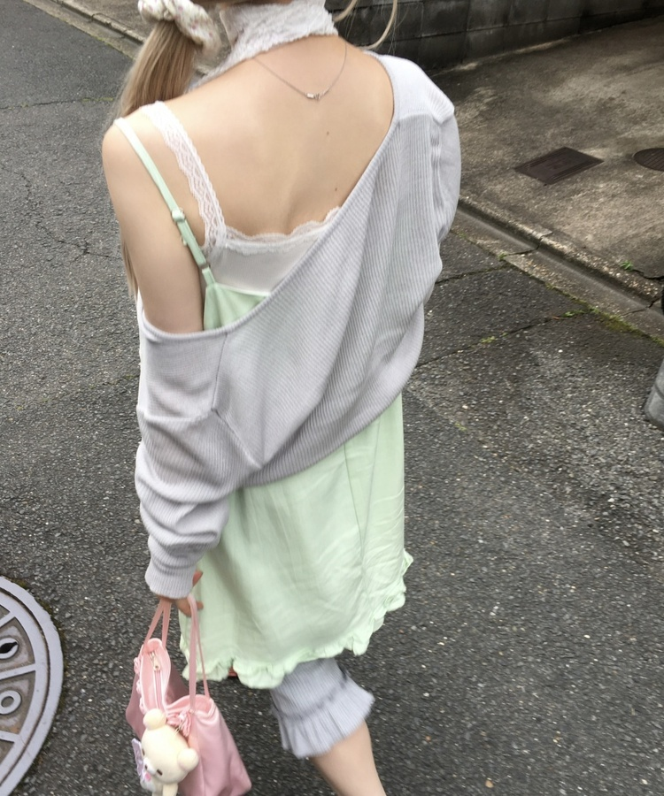 데일리 골지 버튼 가디건 그레이