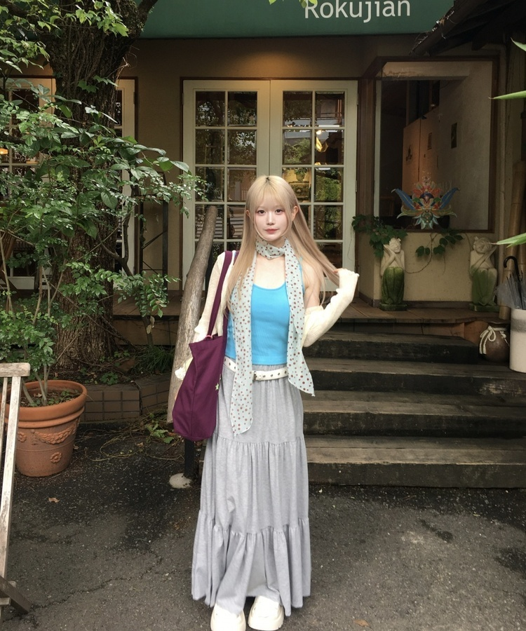 ティアードサマーロングスカート GRAY